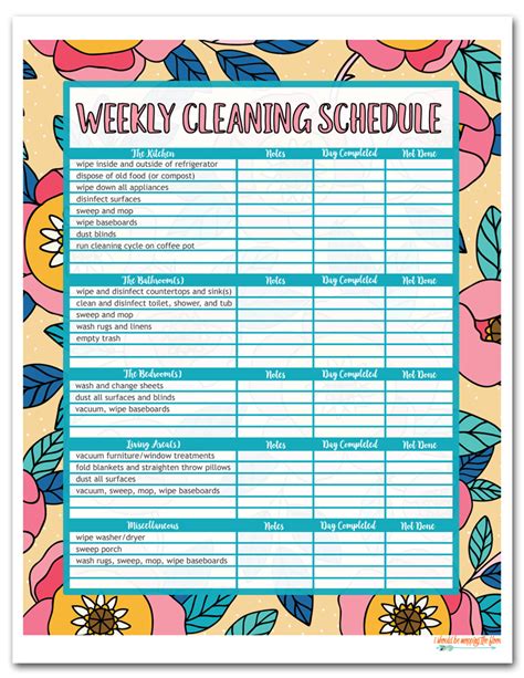 Cleaning Calendar Template