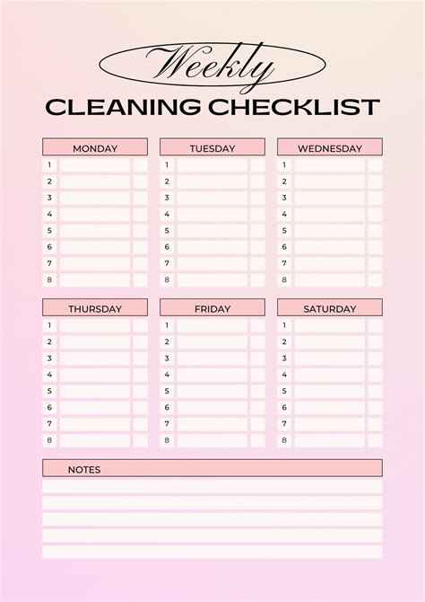 Cleaning List Template Free
