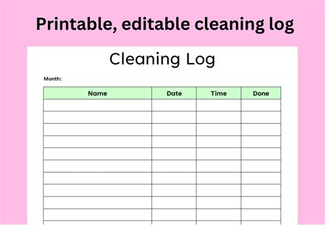 Cleaning Log Template