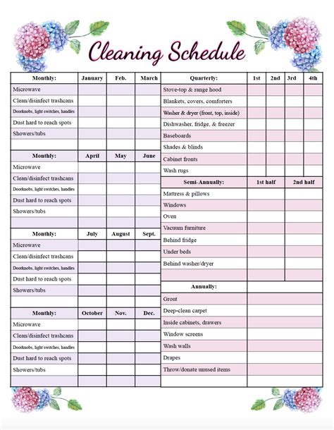 Cleaning Schedule Printable