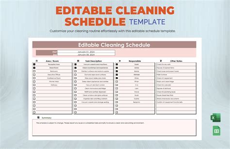 Cleaning Schedule Template Excel