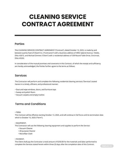 Cleaning Services Contract Template