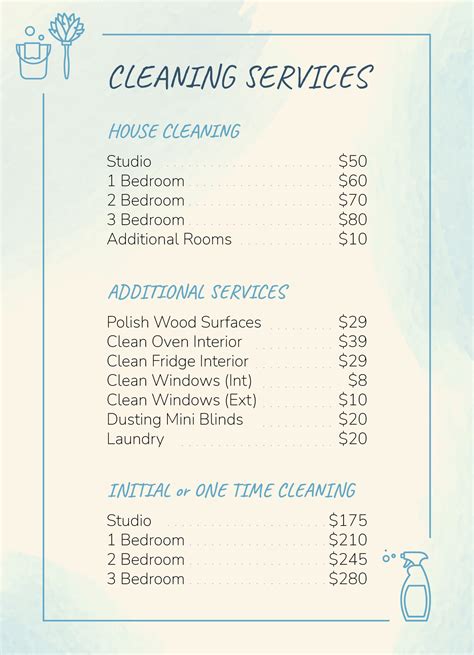 Cleaning Services Price List Template