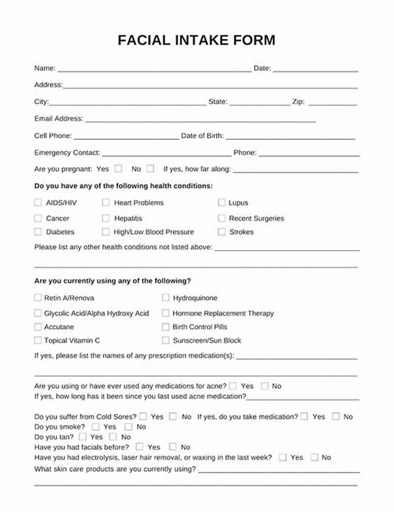 Client Intake Form Facial