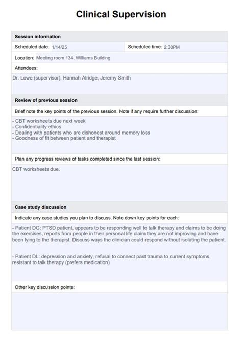 Clinical Supervision Template