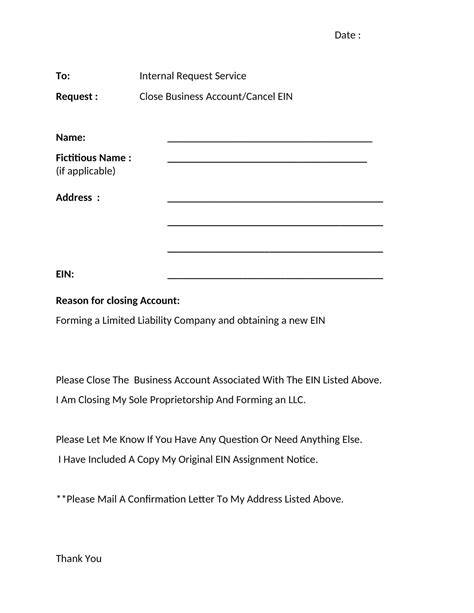 Close Ein Letter Template