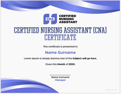 Cna Certificate Template