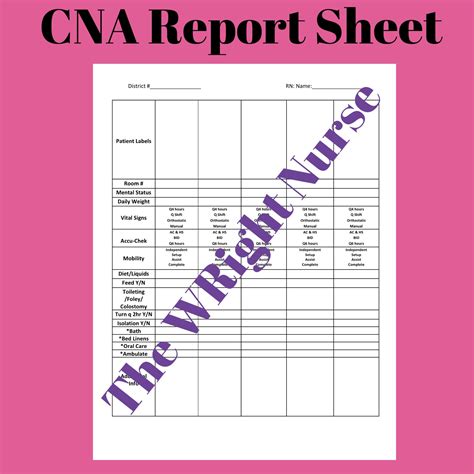 Cna Report Sheet Templates