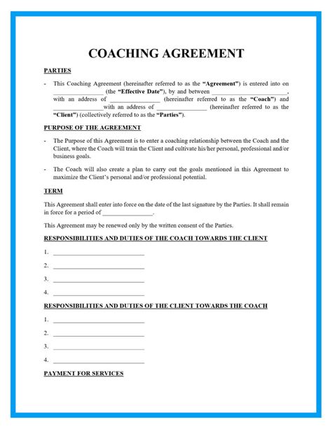Coaching Contract Template Free