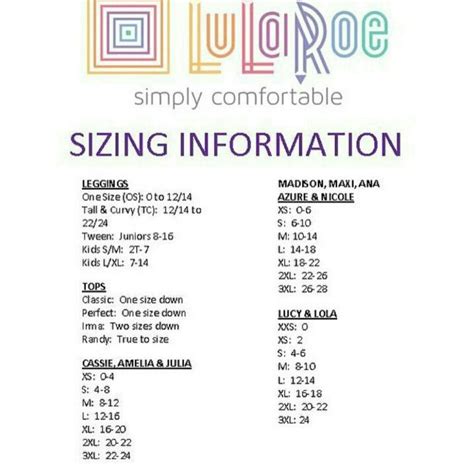 Cocoa Lularoe Size Chart
