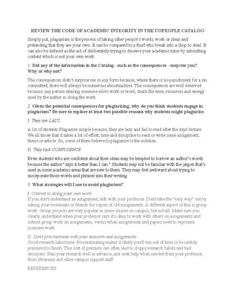 Code Of Academic Integrity In The Uopeople Catalog
