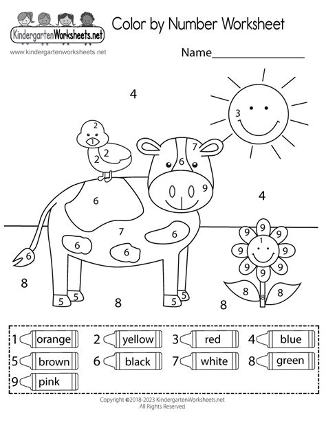 Color By Number Printable Kindergarten