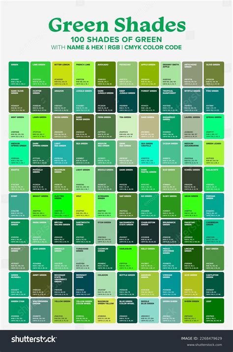 Color Chart Shades Of Green