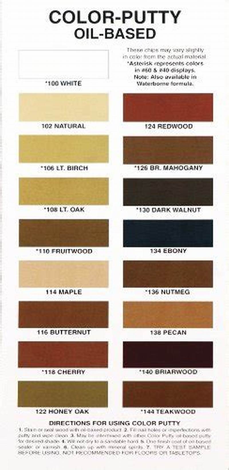Color Putty Color Chart