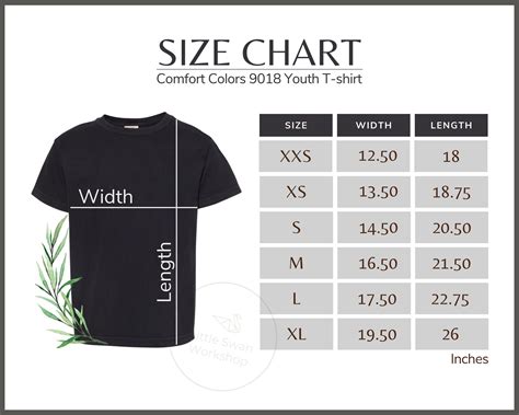 Comfort Color Shirt Size Chart