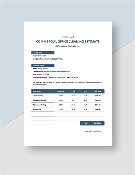 Commercial Cleaning Estimate Template