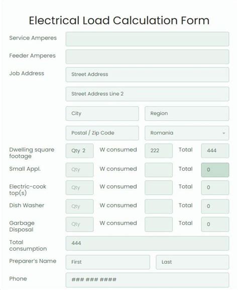 Commercial Electrical Load Calculation Template