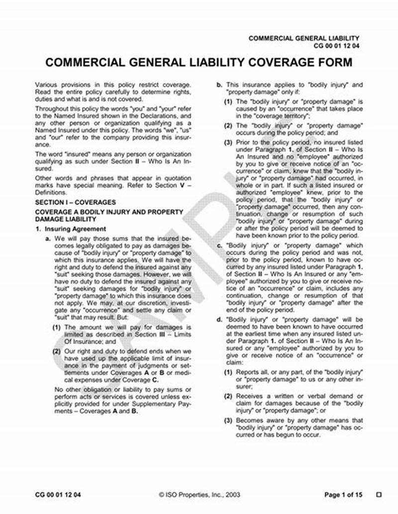 Commercial General Liability Insurance Coverage Form