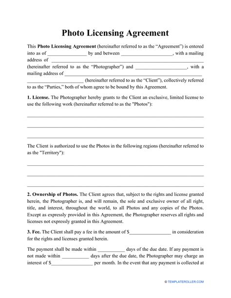 Commercial Photography License Agreement Template
