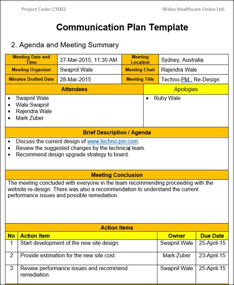 Communication Management Plan Template