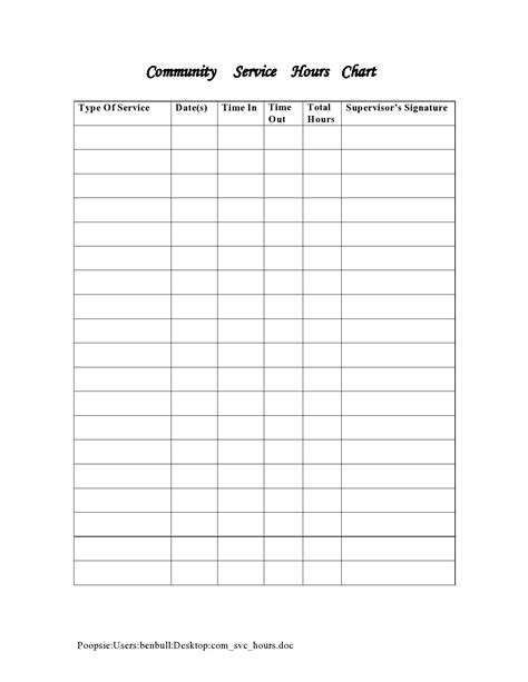 Community Service Log Template Word