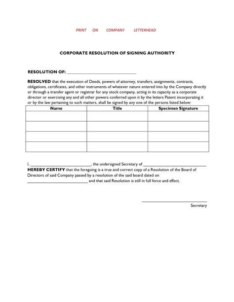 Company Resolution Template
