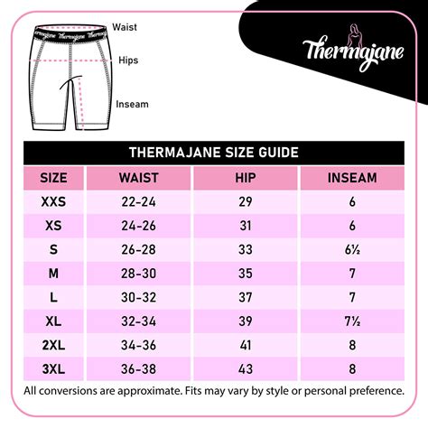Compression Short Size Chart