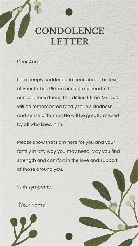 Condolence Letter Template