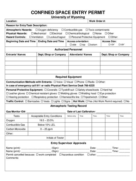 Confined Space Permit Template