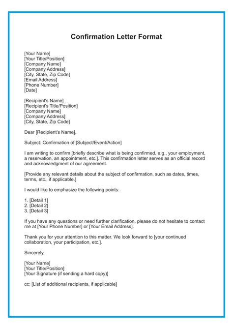 Confirmation Letter Templates