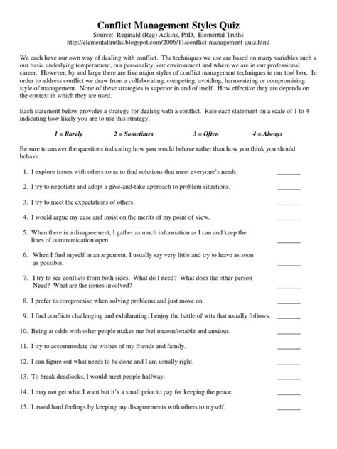 Conflict Management Styles Quiz Animals Printable