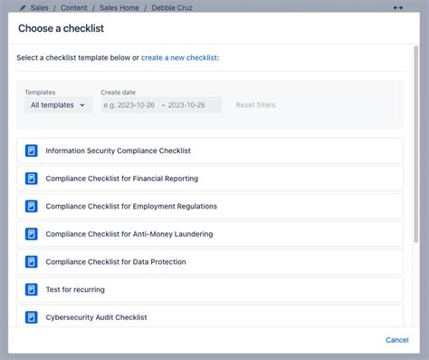 Confluence Checklist Template