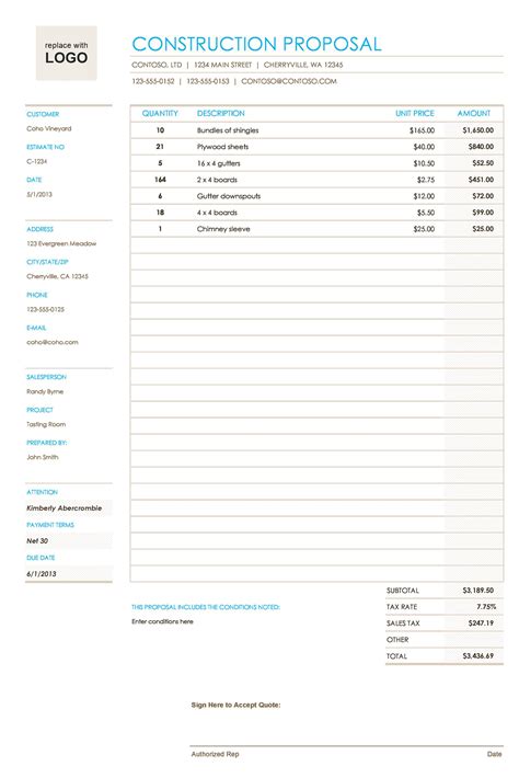 Construction Bid Proposal Template