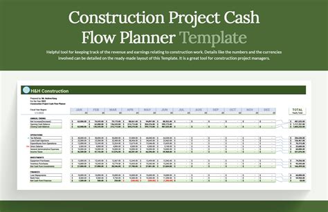 Construction Cash Flow Template