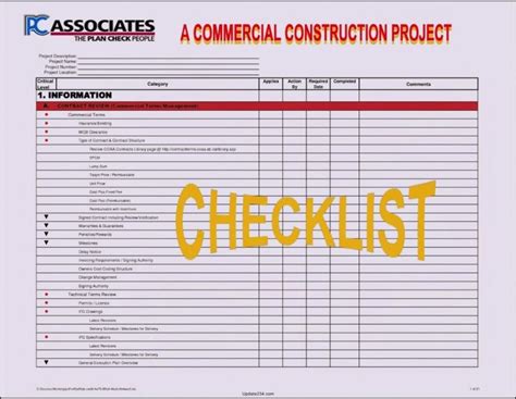 Construction Checklist Template Excel