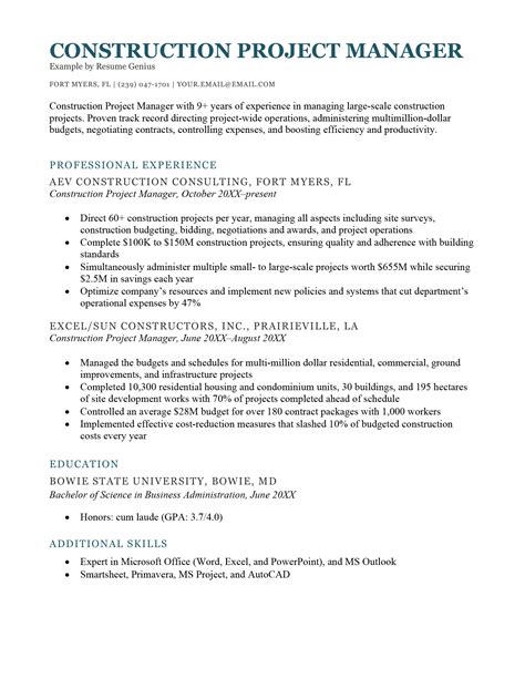 Construction Manager Resume Template