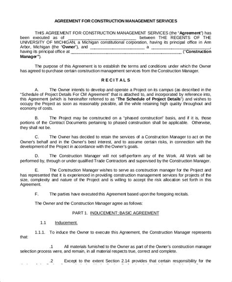 Construction Project Management Agreement Template