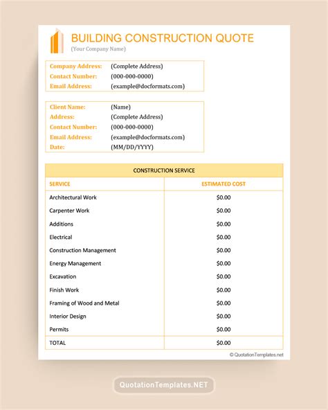Construction Quotation Template