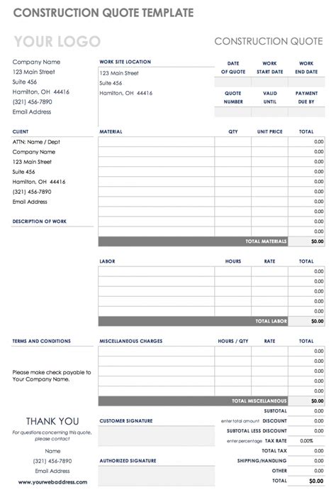 Construction Quote Template