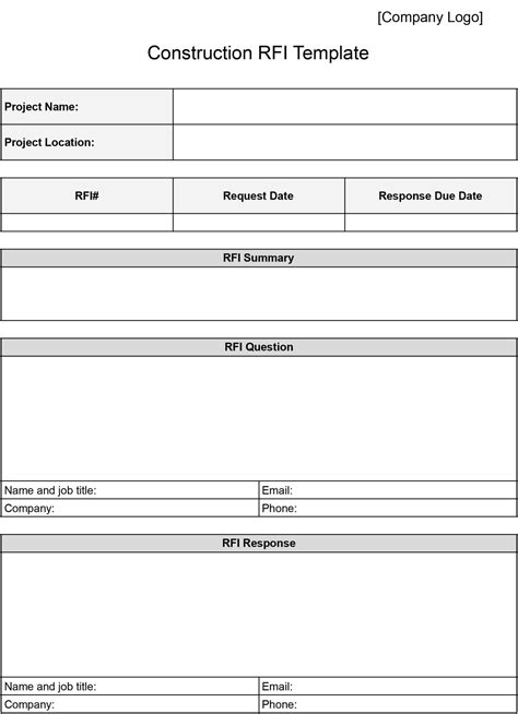 Construction Request For Information Template