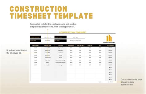Construction Timesheet Template Excel