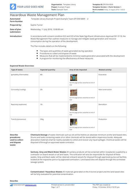 Construction Waste Management Plan Template