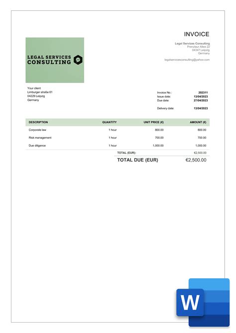 Consulting Invoice Template Word