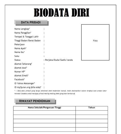 Contoh Formulir Data Pribadi