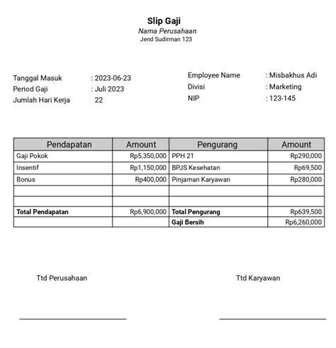 Contoh Slip Gaji di Word