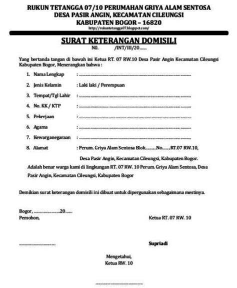 Contoh Surat Domisili