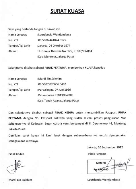 Contoh Surat Kuasa