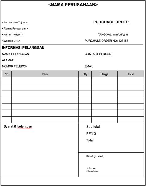 Contoh Surat Order Barang