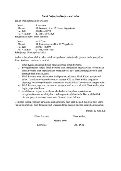 Contoh Surat Perjanjian