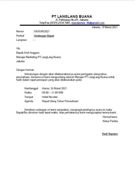 Contoh Undangan Rapat